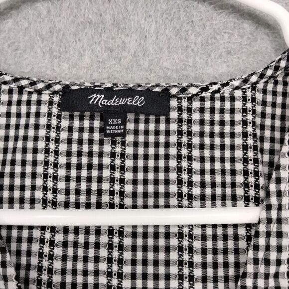 Madewell Crossover Peplum Top Wmns Sz XXS Black White Gingham Peplum Shrt Sleeve - Picture 7 of 12